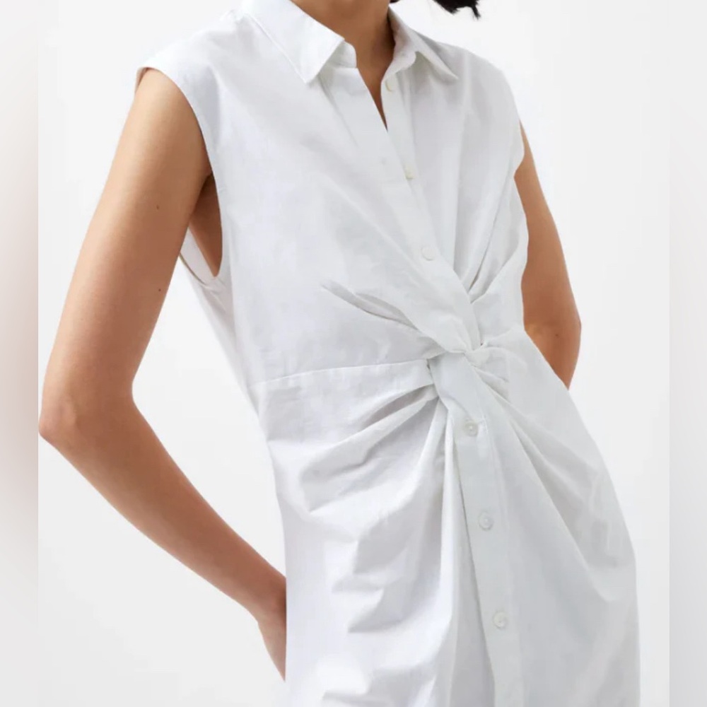 French Connection Aofie Sleeveless Center Twist Linen Blend Shirtdress